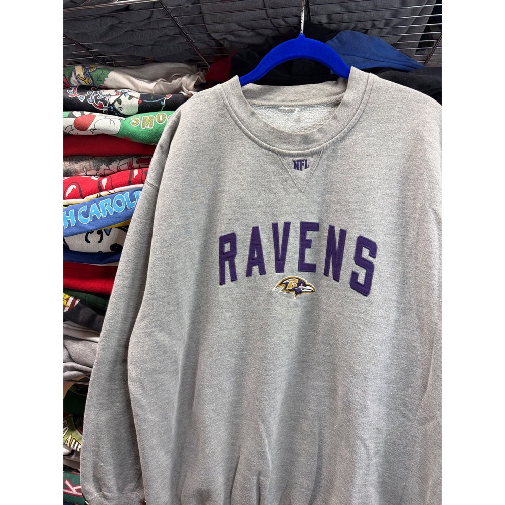 NFL Baltimore Ravens Sweatshirt Mens XL Gray Embroidered Crewneck Fleece 6943
